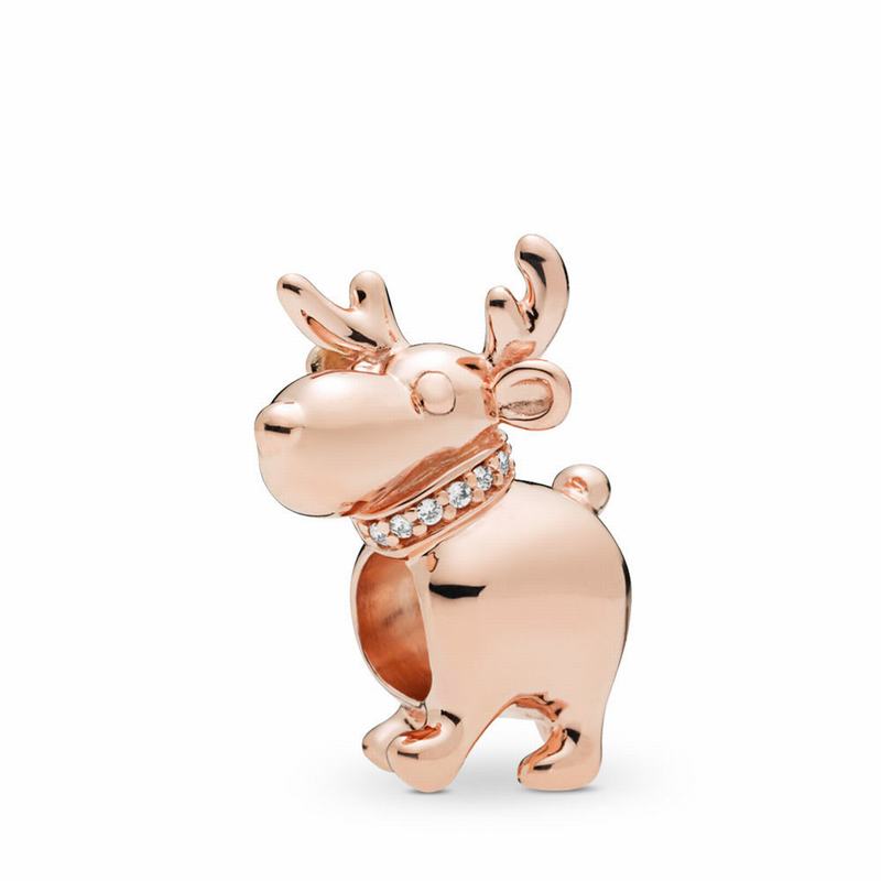 Pandora Happy Reindeer Charm Ireland - Pandora Rose/Cubic Zirconia - 615789QFP